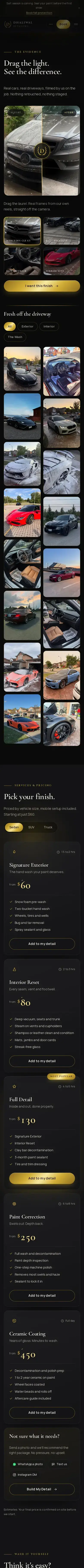 Full-page screenshot of the Dhaliwal Detailing website on a phone