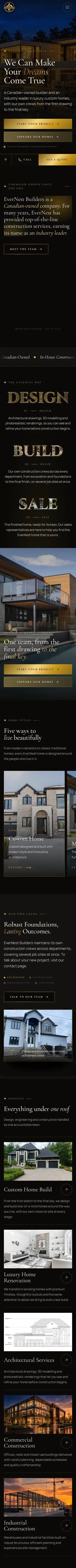 Full-page screenshot of the EverNest Builders website on a phone